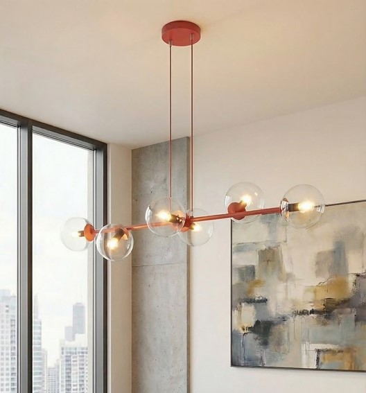 Lampa Wisząca MAGNUS 6 Burgundowy/Transparentny