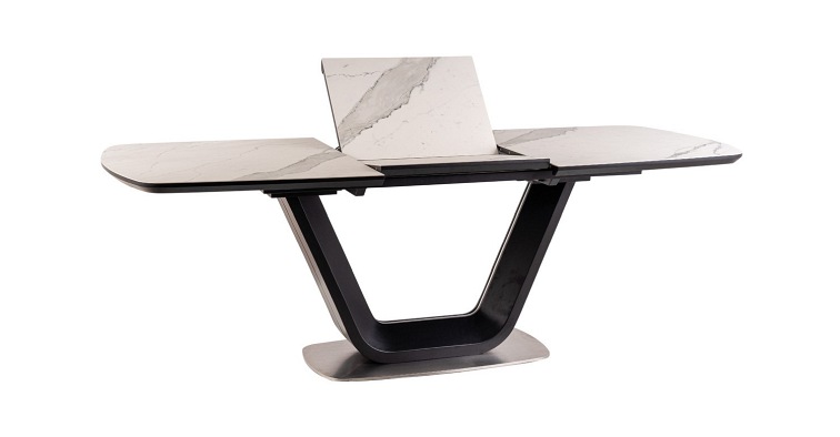 Stół ARMANI (160-220)x90 Ceramic Czarny Mat/Biały Efekt Marmuru