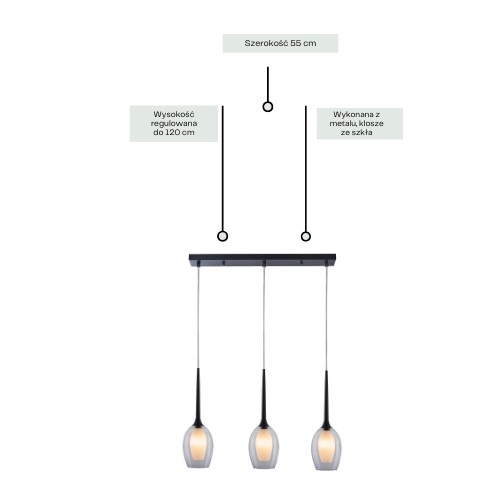Lampa Wisząca ASTI 3L Clear Czarny