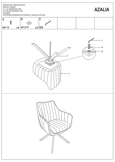 Krzesło AZALIA Velvet Czarny/Granatowy Bluvel 86