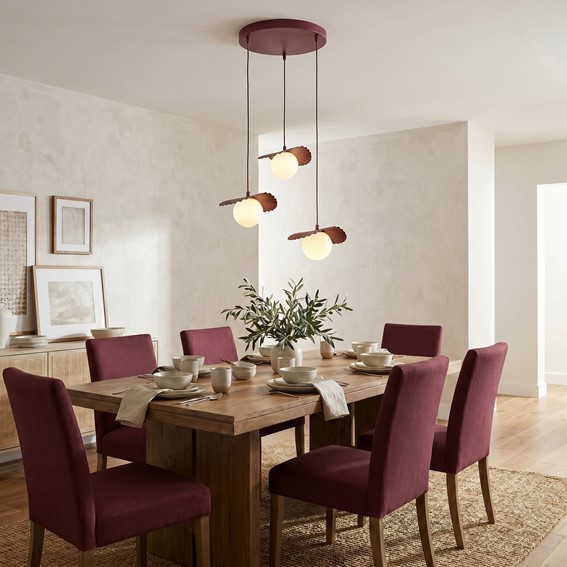 Lampa Wisząca FLORA 3PREM Burgundowy/Opal