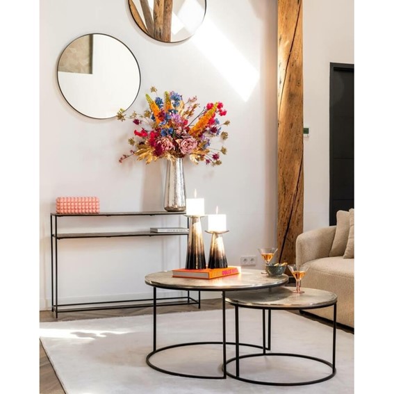 Zestaw Stolików Kawowych ASHER fi80/60 Czarny/Szampańskie Złoto