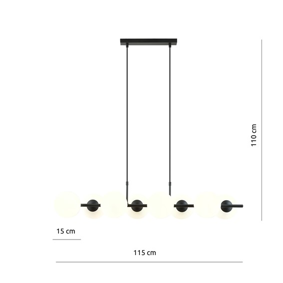 Lampa Wisząca RORY 8 Czarny/Opal