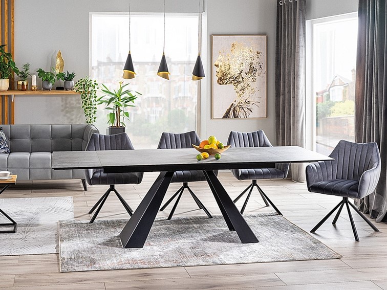 Stół Rozkładany SALVADORE Ceramic (180-260)x90 Szary Marmur/Czarny Mat