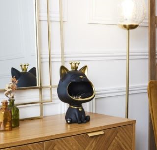 Figurka Kot do Przechowywania Czarny/Złoty