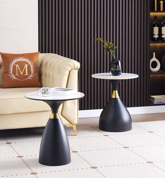 Ława L20-FX fi50 Biały Marmur/Czarny