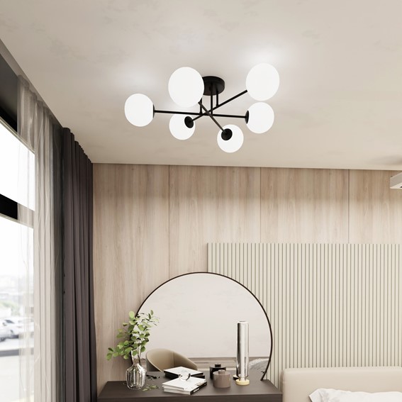 Lampa Sufitowa ROMA 6 Czarny/Opal