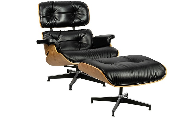Fotel z Podnóżkiem Lounge HM Soft Premium Szeroki Czarny/Orzech