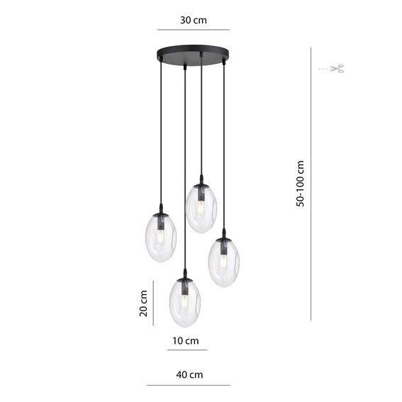 Lampa Wisząca ASTRAL 4 PREMIUM Czarny/Transparentny
