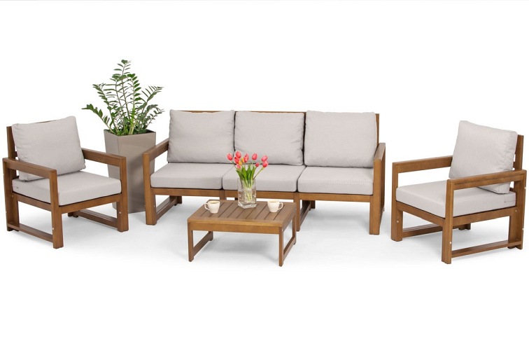 Zestaw Ogrodowy MALTA 5-Osobowy z Fotelami Brązowy/Szary