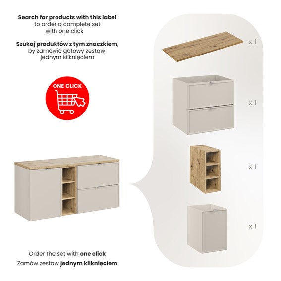 Zestaw Meblowy 120cm Dąb Wotan/Kaszmirowy Mat