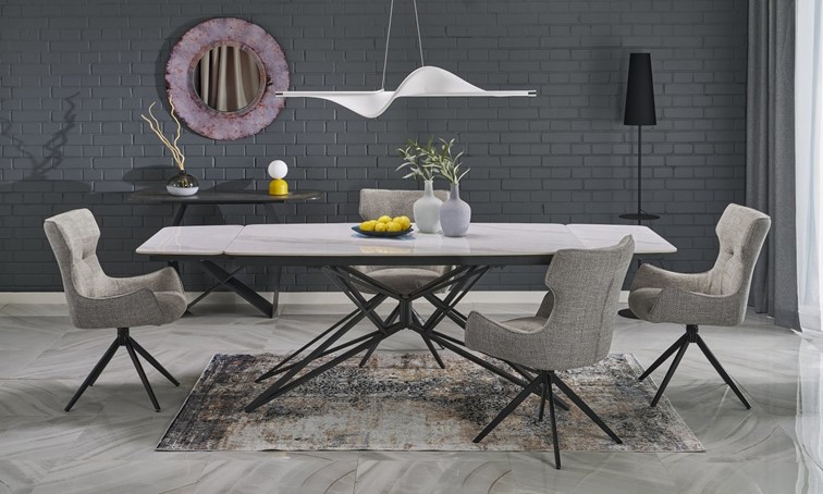 Stół Rozkładany ALFREDO (160-240)x90 cm Biały Marmur/Czarny