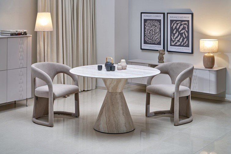 Stół Okrągły ABBOT fi120 Jasny Trawertyn