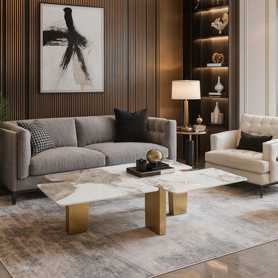 Stolik Kawowy MODIG M51 140x78cm Biały/Złoty