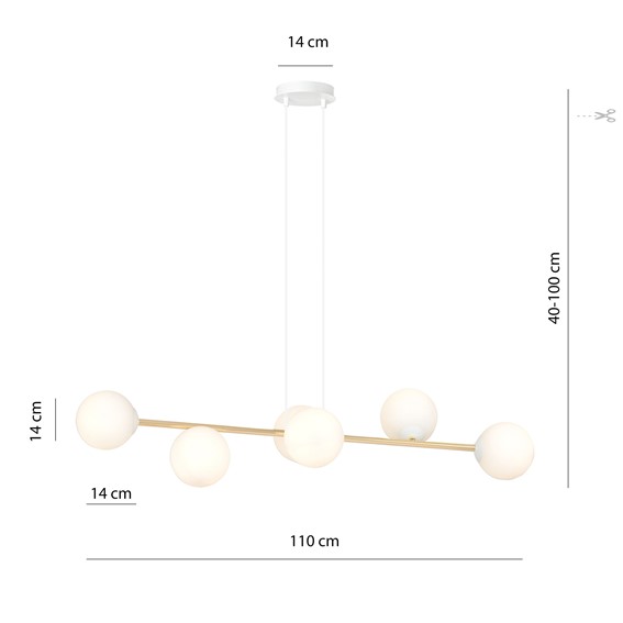 Lampa Wisząca GRAVITY 6 Biały/Złoty/Opal
