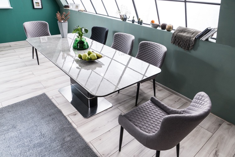 Stół Rozkładany PALLAS CERAMIC (210-160)x90 Efekt Marmur/Czarny Mat