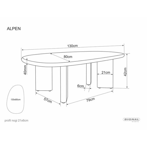 Ława ALPEN 130x80cm Ecru/Dąb