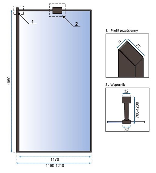 Ścianka Prysznicowa BLER 70 Czarny