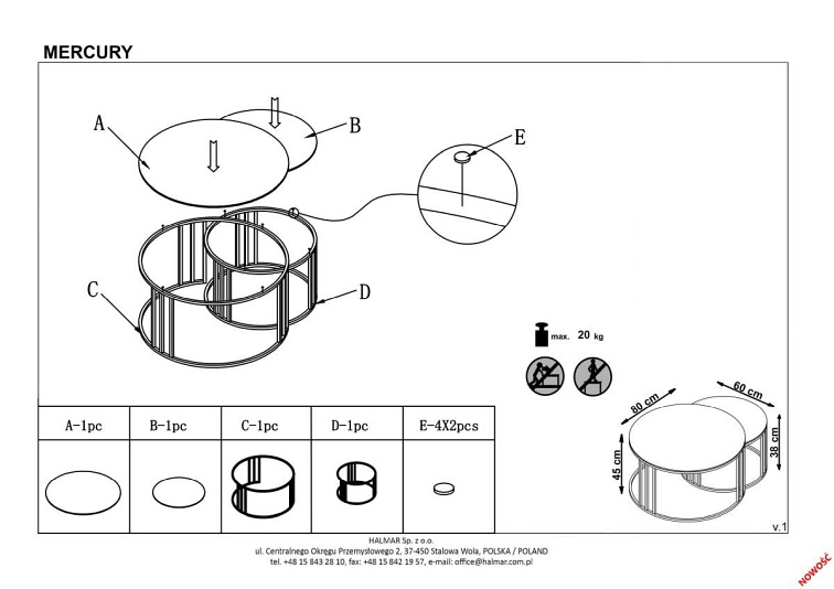 Zestaw 2 Ław MERCURY Dymiony/Chrom