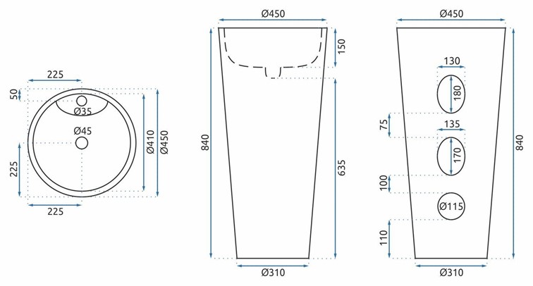 Umywalka Wolnostojąca ANYA GRANIT MATT Biały/Niebieski