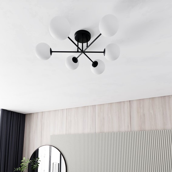 Lampa Sufitowa ROMA 6 Czarny/Opal