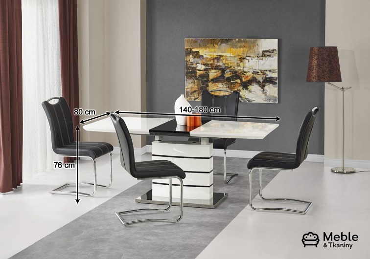 Stół Rozkładany NORD (180-140)x80 Biało Czarny