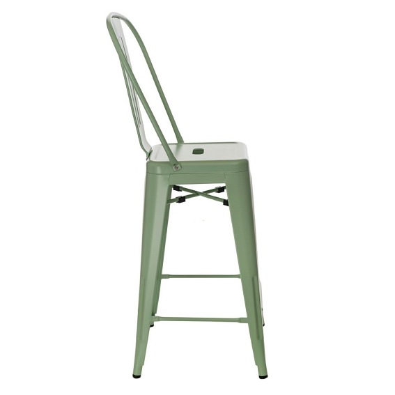 Stołek Barowy PARIS Back Zielony Inspirowany Tolix