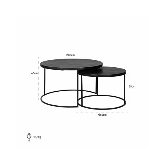 Zestaw Stolików BOLDER fi80/60 Czarny