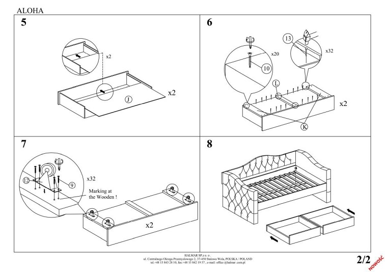 Łóżko ALOHA VELVET z Szufladami 90x200 cm Popielaty