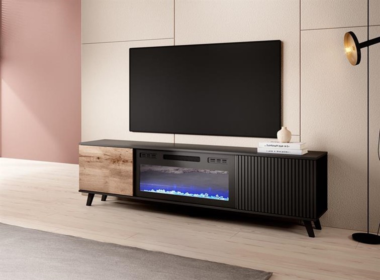 Szafka z Kominkiem RANDOM RTVK Czarny/Dąb Wotan