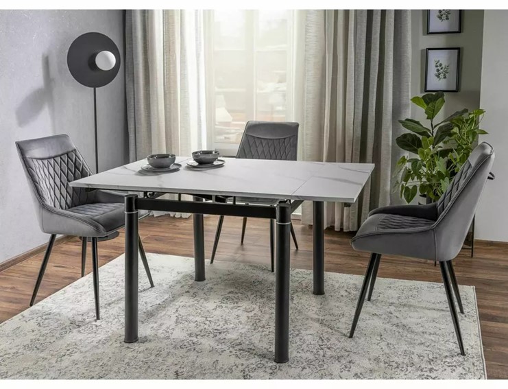 Stół Rozkładany GD-082 (80-131)x80 Biały Efekt Marmuru/Czarny Mat