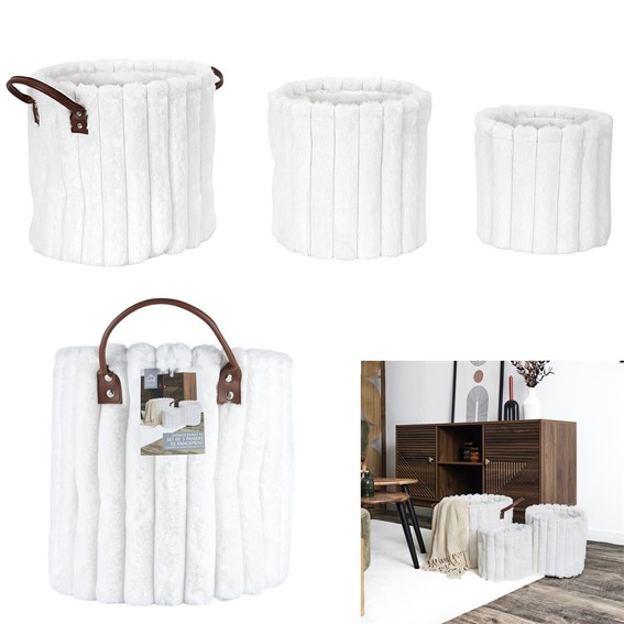 Zestaw 3 Koszy FURRY Biały