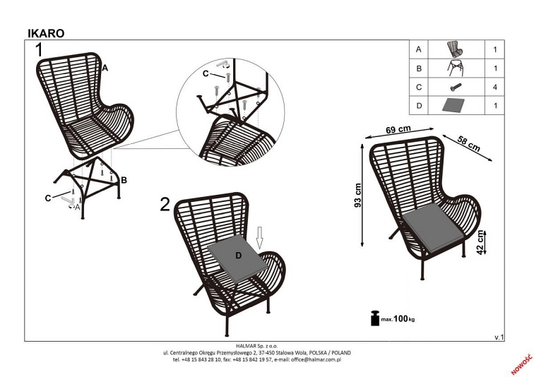 Fotel IKARO Czarny/Naturalny