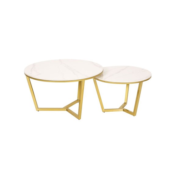 Zestaw Stolików AVOLA M67 Fi80/60cm Złoty/Biały