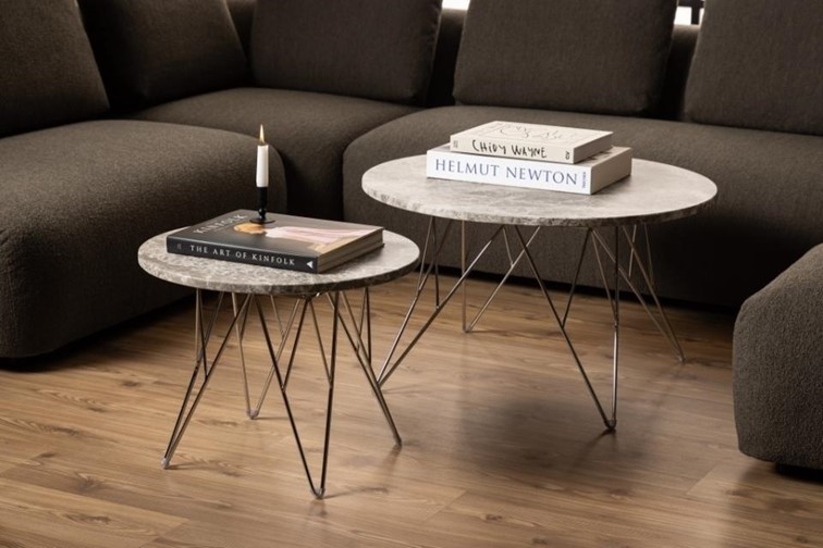 Stolik Kawowy PRUNUS fi80 Chrom/Szary Marmur