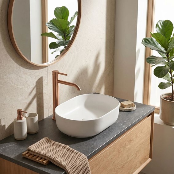 Bateria Umywalkowa Wysoka RIVO Miedź Szczotkowana