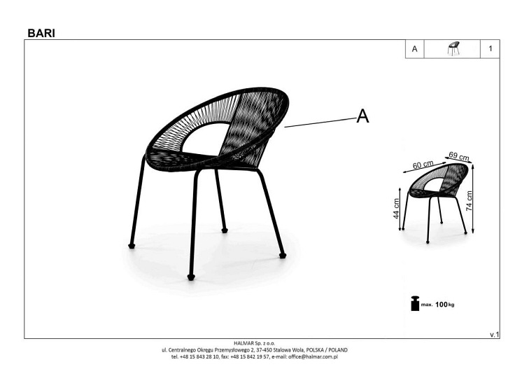 Fotel Ogrodowy BARI Rattanowy Naturalny/Czarny