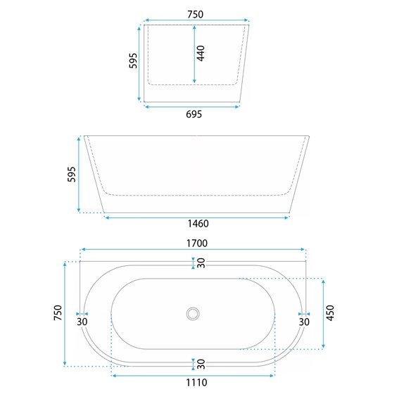 Wanna Przyścienna CAPRI 170 Biały
