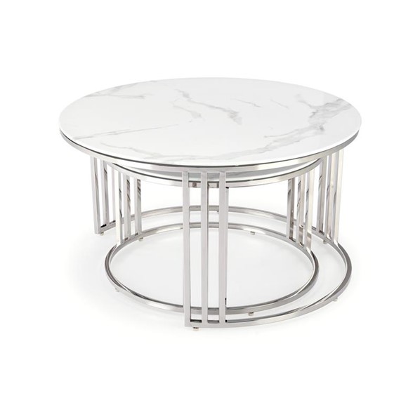 Zestaw 2 Ław MERCURY 2 fi60/80 Srebrny/Biały Marmur