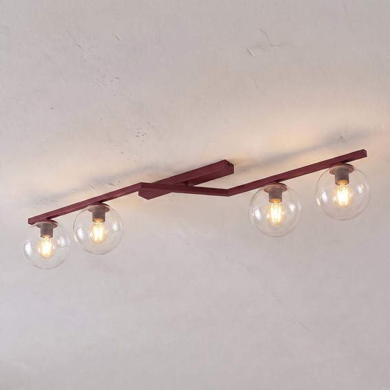 Lampa Sufitowa NATON 4 Burgundowy/Transparentny