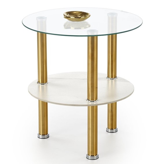 Ława DUCAT S fi45 Biały Marmur/Transparentny/Złoty