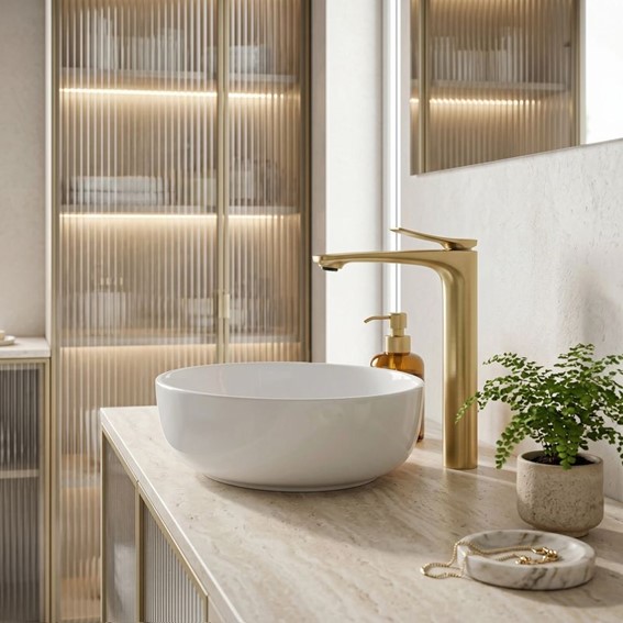 Bateria Umywalkowa Wysoka VISION Złoty Szczotkowany