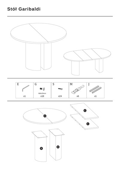 Stół Rozkładany GARIBALDI (120-200)x120 Dąb Naturalny