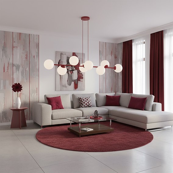 Lampa Wisząca MAGNUS 8 Burgundowy/Biały