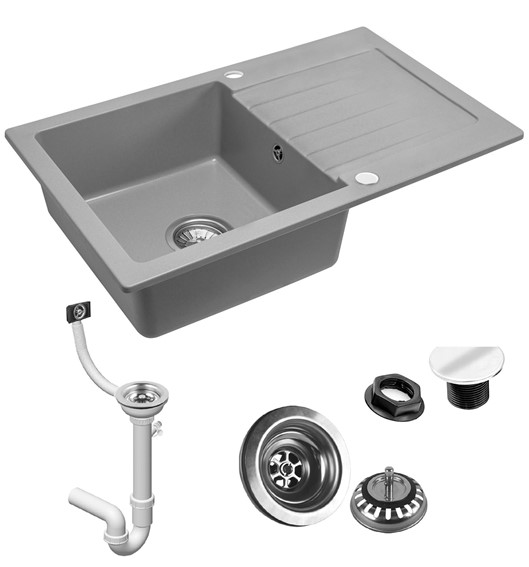 Zlewozmywak Granitowy DAG 75x44 + Syfon Szary