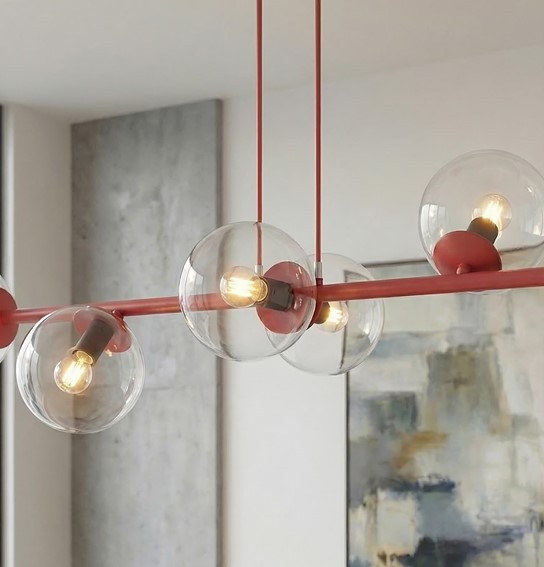 Lampa Wisząca MAGNUS 6 Burgundowy/Transparentny