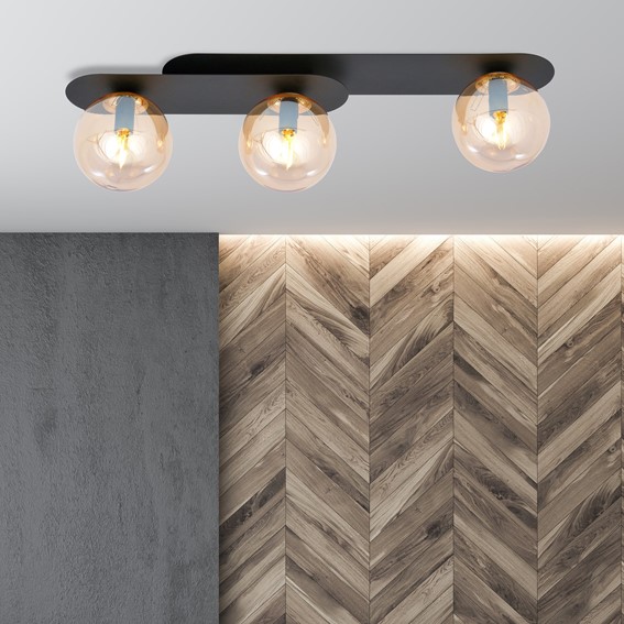 Lampa Sufitowa PLAZA 3 Czarny/Miodowy