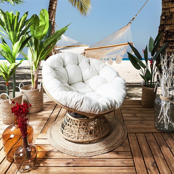 Fotel CANCUN Biały/ Naturalny Obrotowy