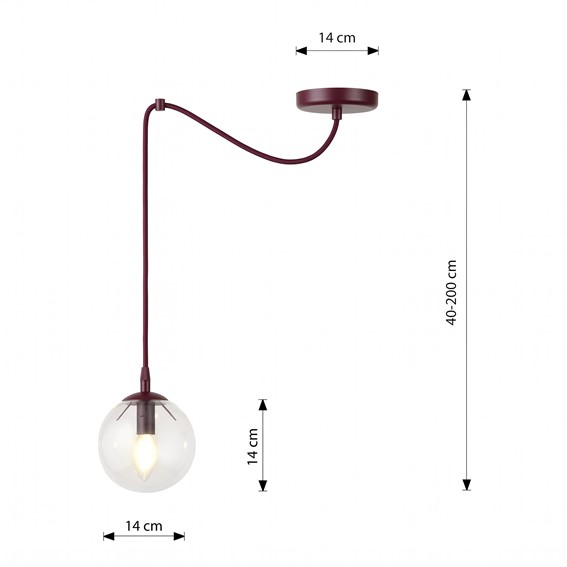 Lampa Wisząca GIGI 1 Burgundowy/Transparentny