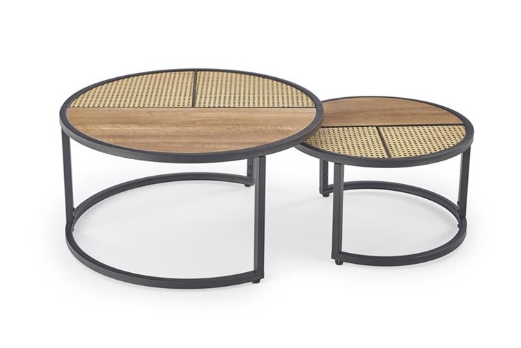 Zestaw 2 Ław GERMINA fi70/fi50 Czarny/Dąb Złoty